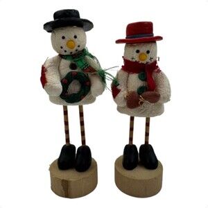 Vintage Snowman Candle Holder Set Removable Hats For Candles Christmas